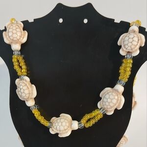 White Howlite Turquoise Turtle Necklace